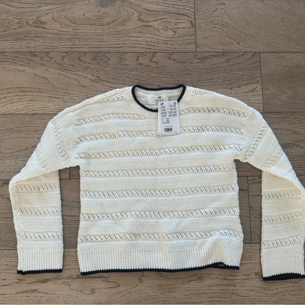 H&M Pointelle Sweater Girls Cream Black Size 6x/7